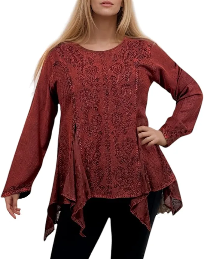 302 Bohemian Asymmetrical Handkerchief Tunic Blouse
