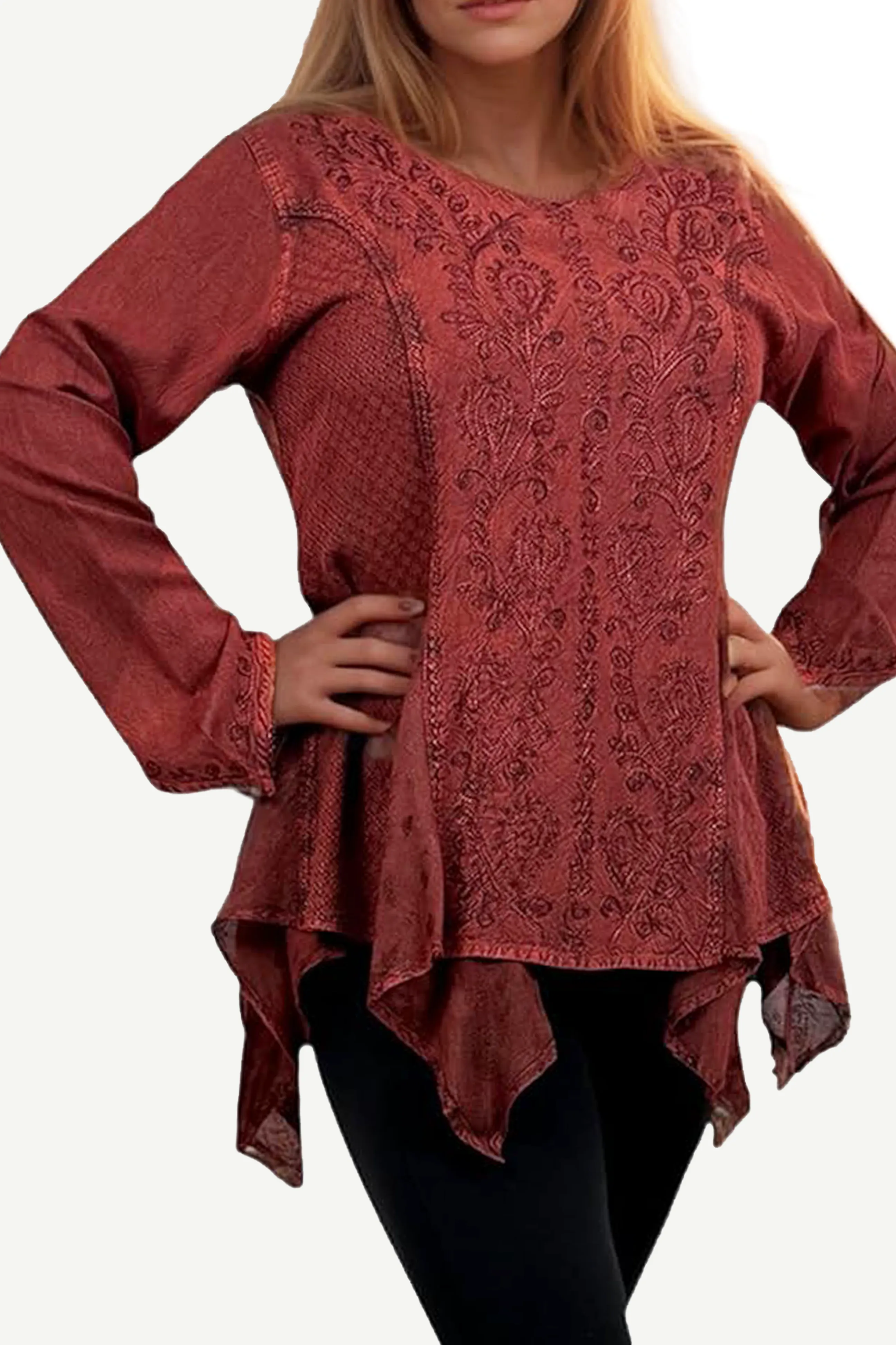 302 Bohemian Asymmetrical Handkerchief Tunic Blouse