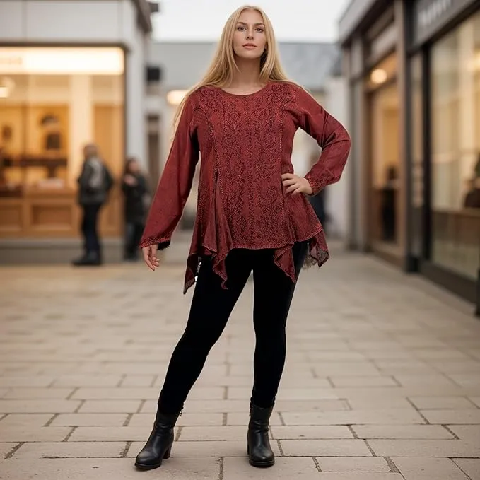 302 Bohemian Asymmetrical Handkerchief Tunic Blouse