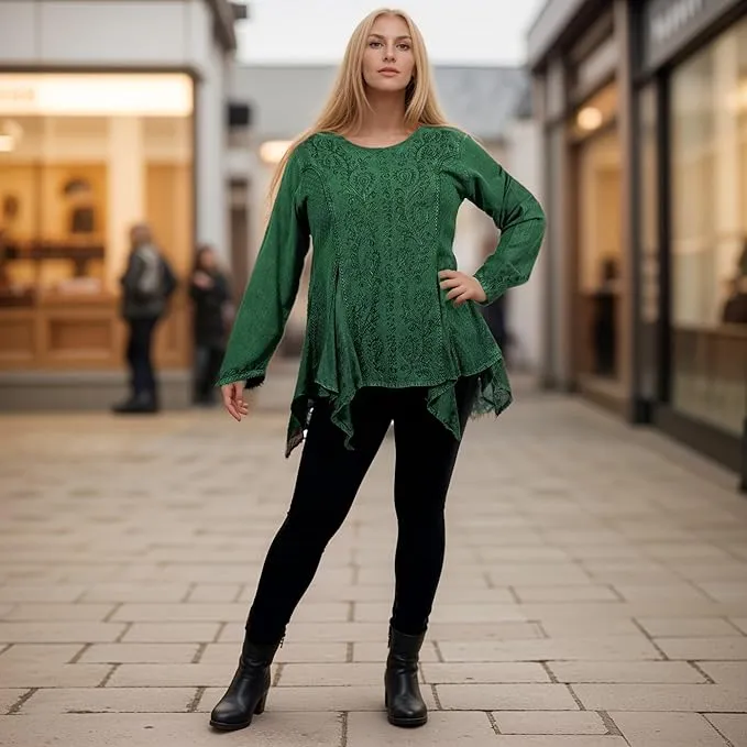 302 Bohemian Asymmetrical Handkerchief Tunic Blouse
