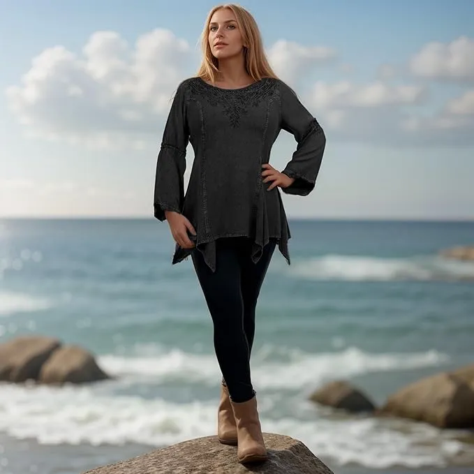303 NB Bohemian Asymmetrical Handkerchief Tunic Blouse