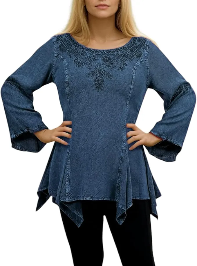 303 NB Bohemian Asymmetrical Handkerchief Tunic Blouse
