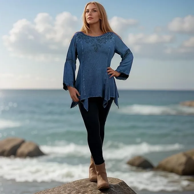 303 NB Bohemian Asymmetrical Handkerchief Tunic Blouse