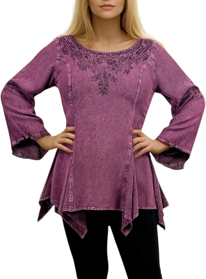 303 NB Bohemian Asymmetrical Handkerchief Tunic Blouse