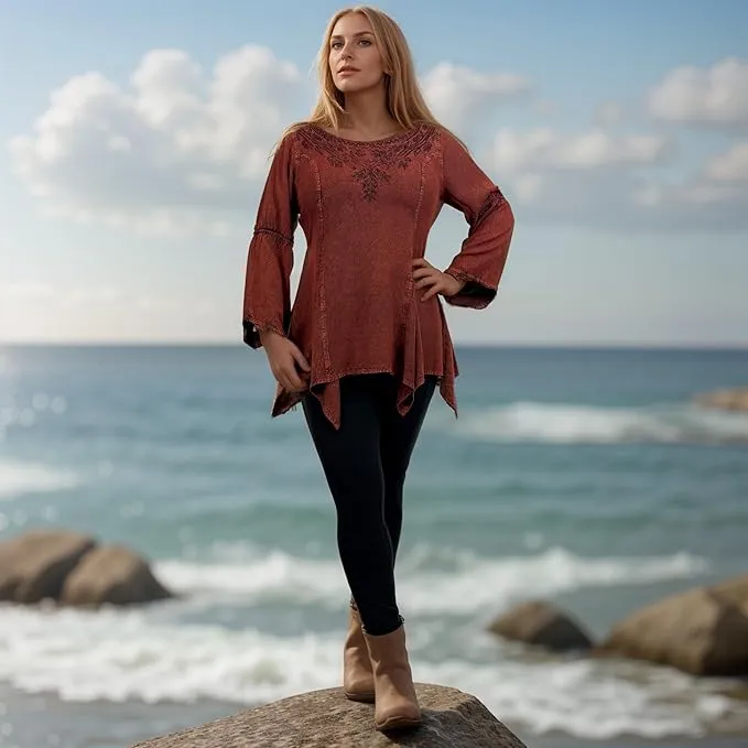 303 NB Bohemian Asymmetrical Handkerchief Tunic Blouse