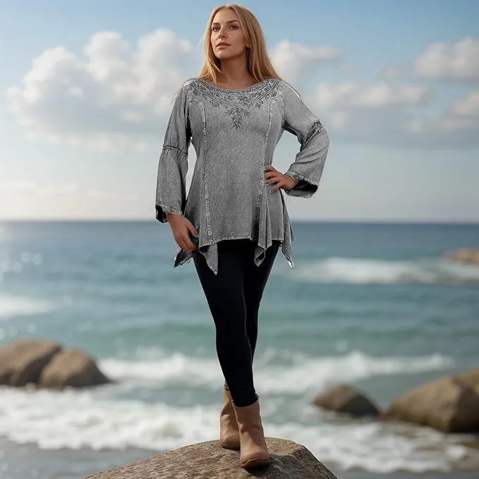 303 NB Bohemian Asymmetrical Handkerchief Tunic Blouse