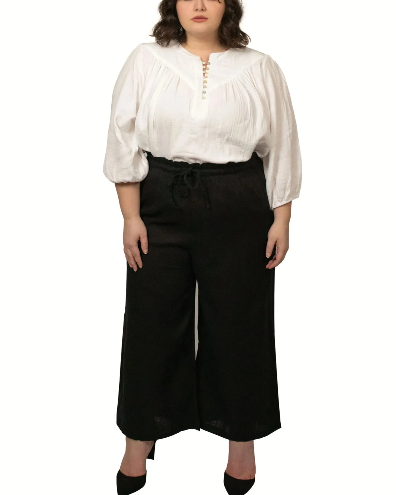 Ambre Paperbag Wide Leg Linen Blend Pants | Black