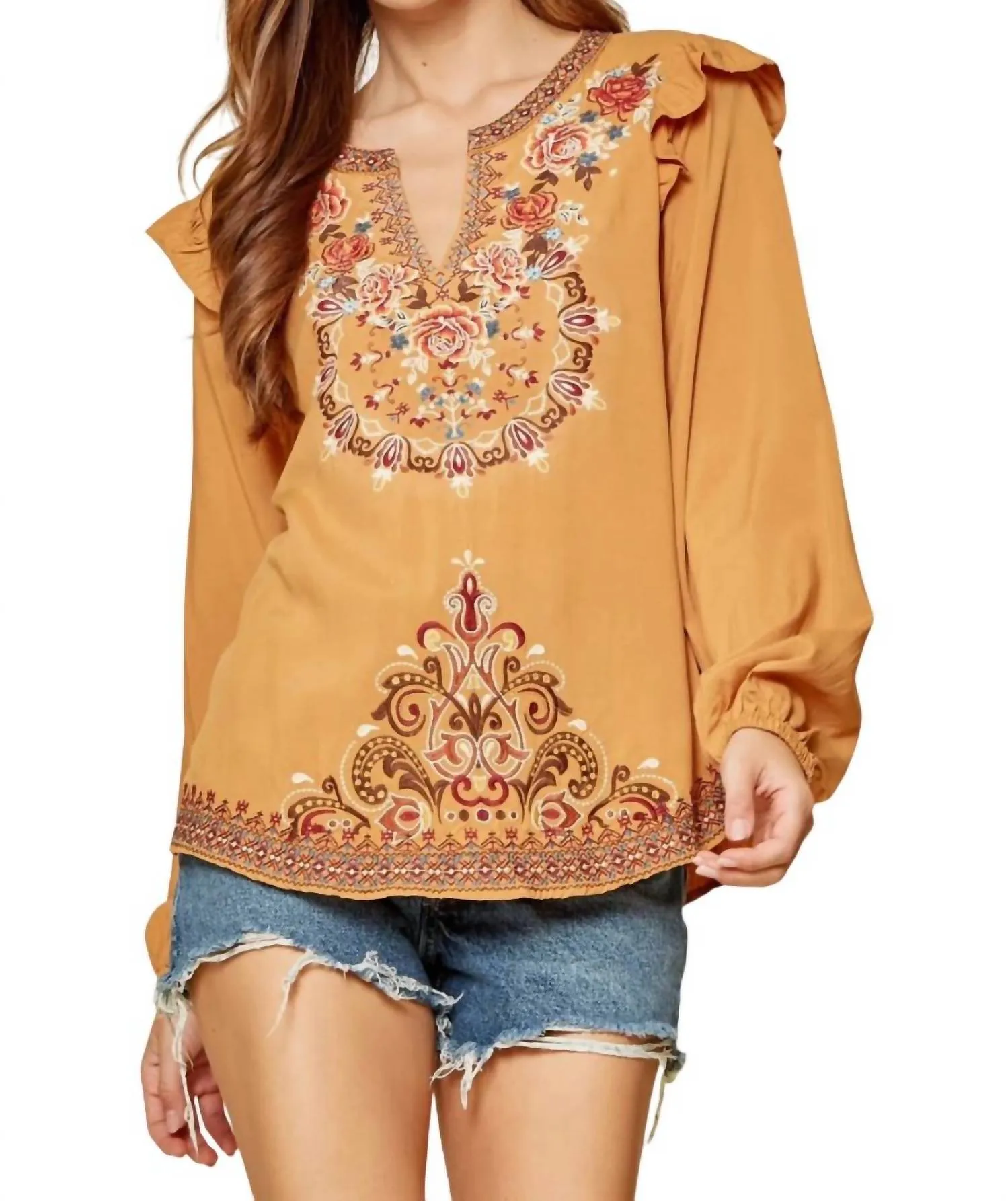 Andree By Unit - Ruffle Detail Embroidered Blouse