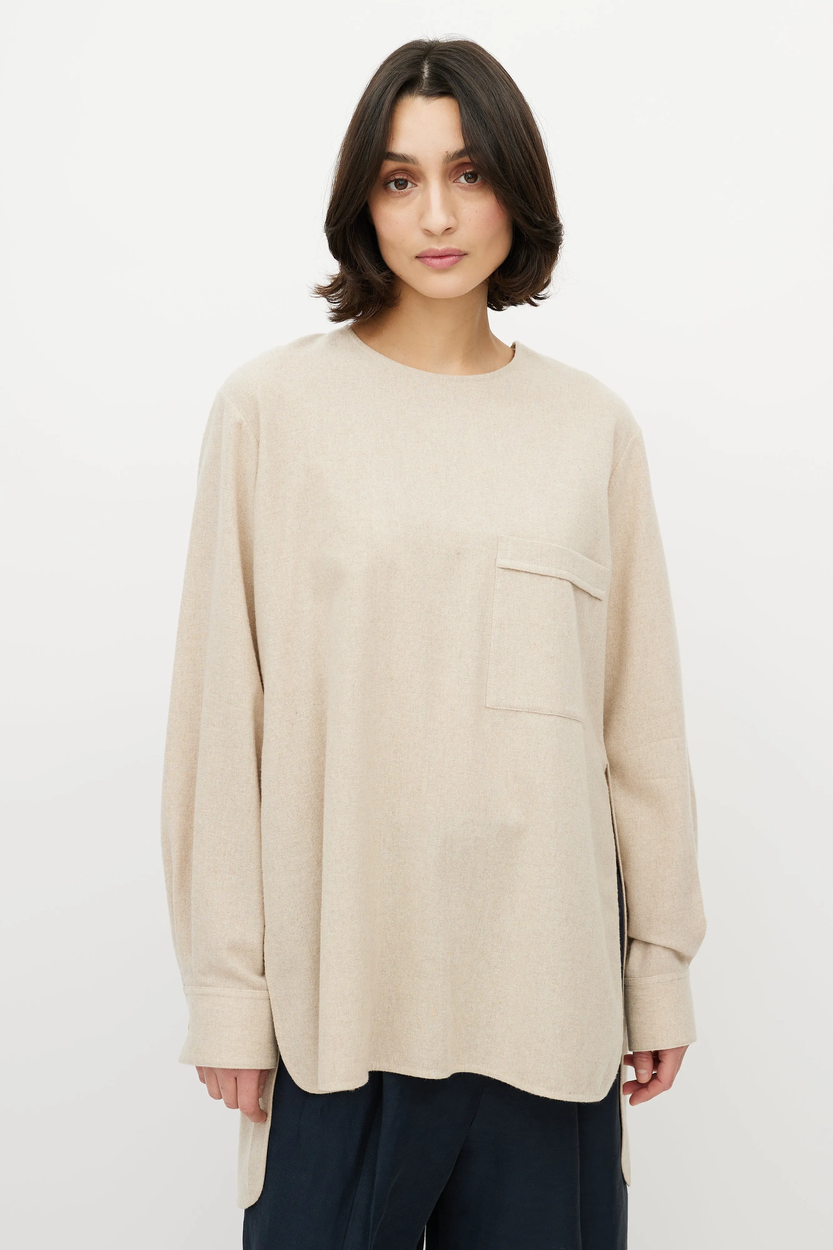 Beige Cashmere Side Slit Top