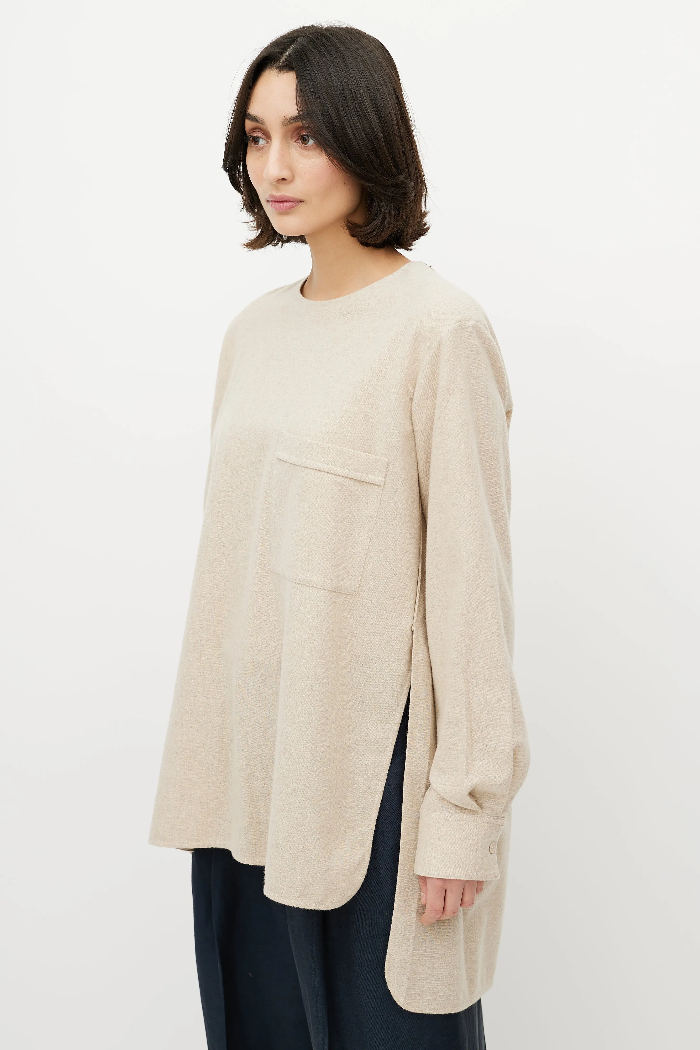 Beige Cashmere Side Slit Top
