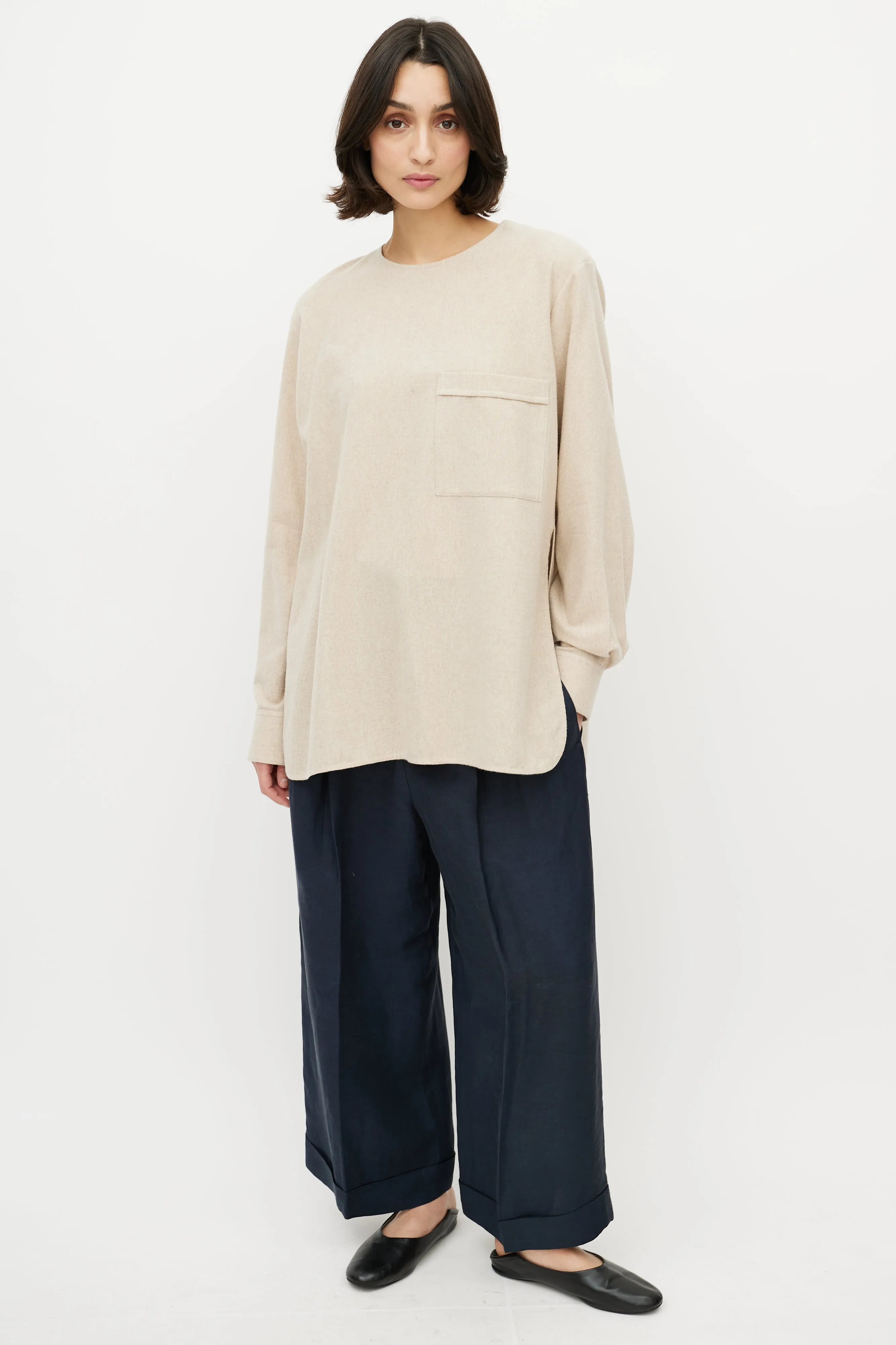 Beige Cashmere Side Slit Top