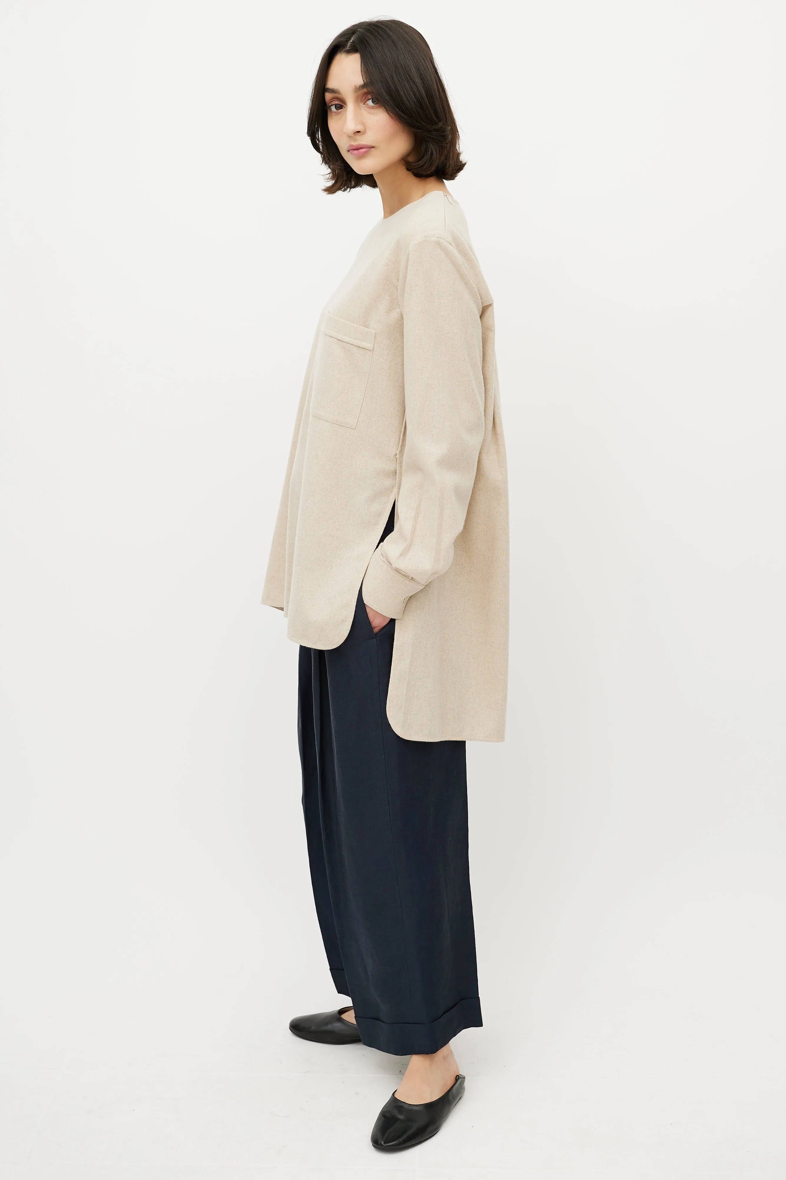 Beige Cashmere Side Slit Top