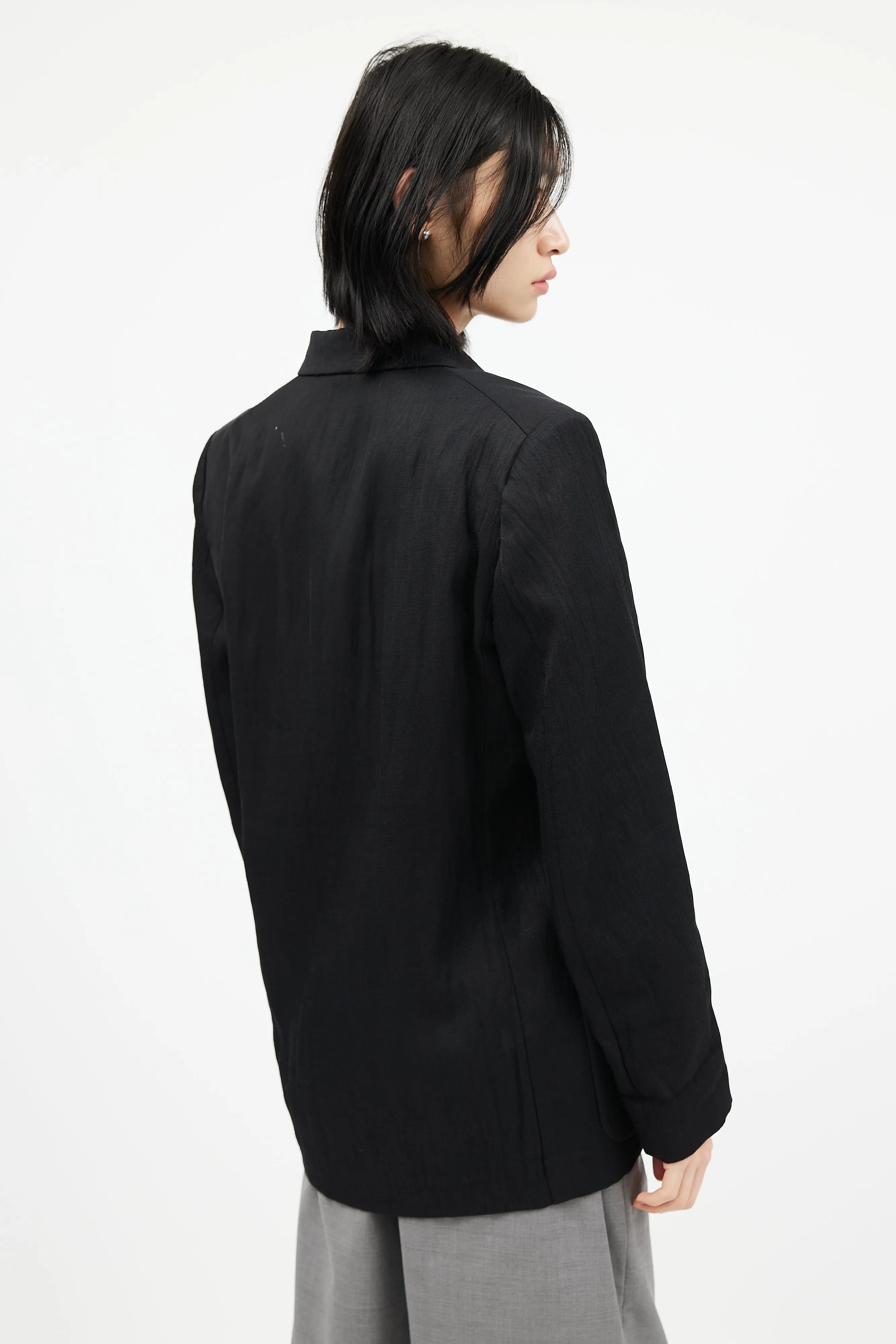 Black Double Breasted Crinkled Blazer