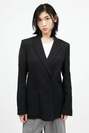 Black Double Breasted Crinkled Blazer