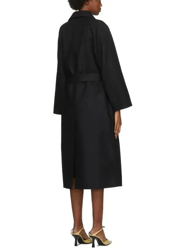 Black Double-Breasted Wool-Blend Coat