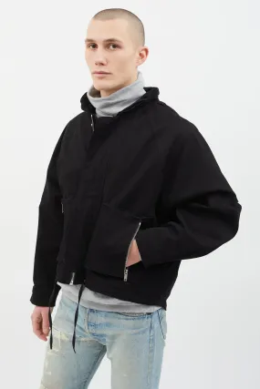 Black Hooded Boxy Crop Jacket