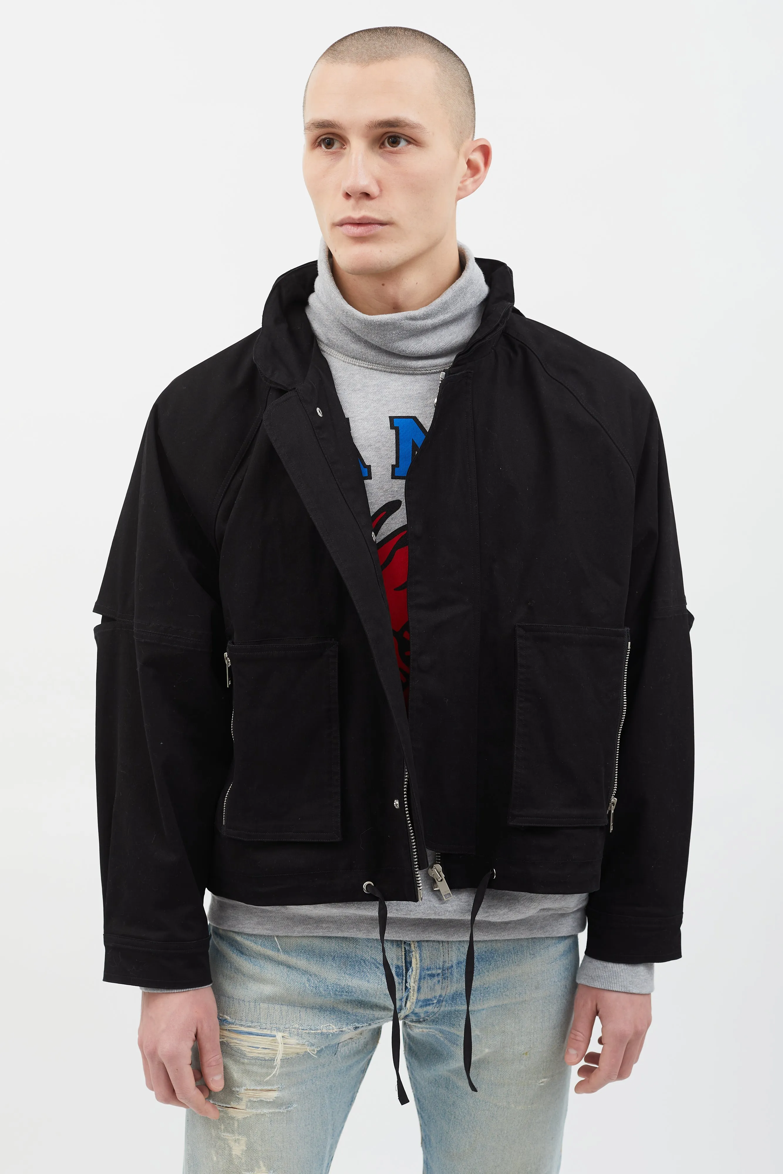 Black Hooded Boxy Crop Jacket