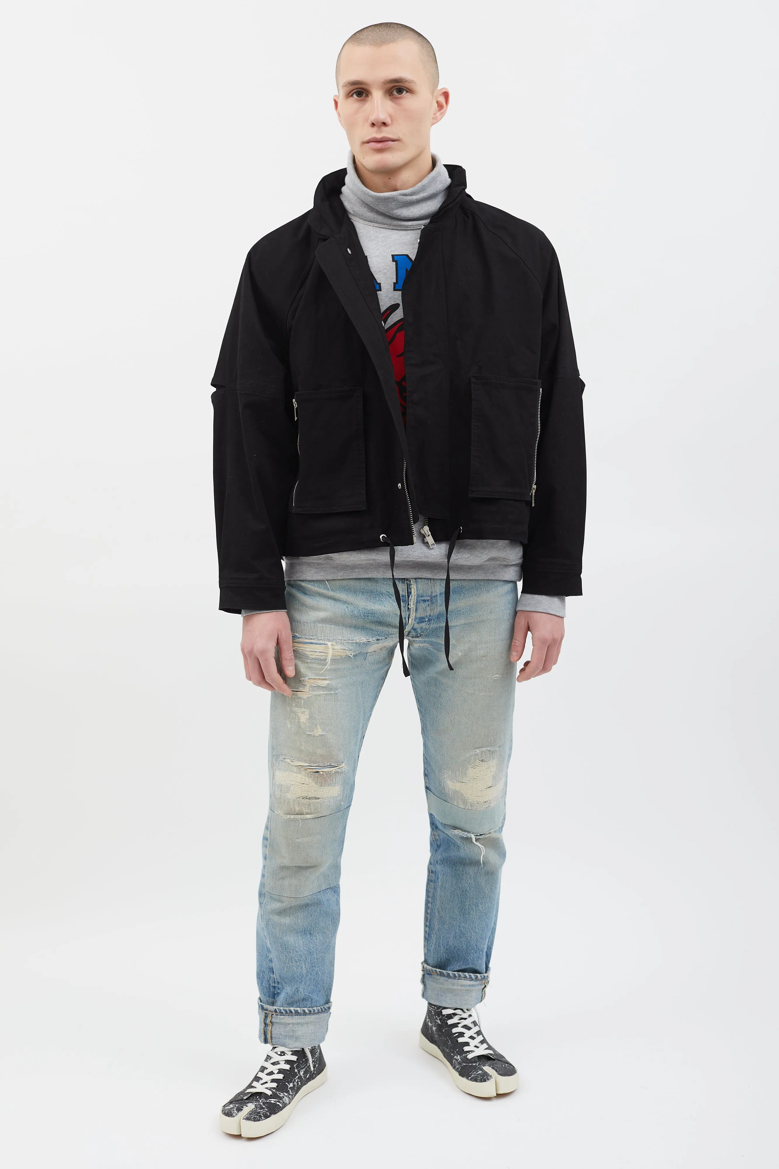 Black Hooded Boxy Crop Jacket