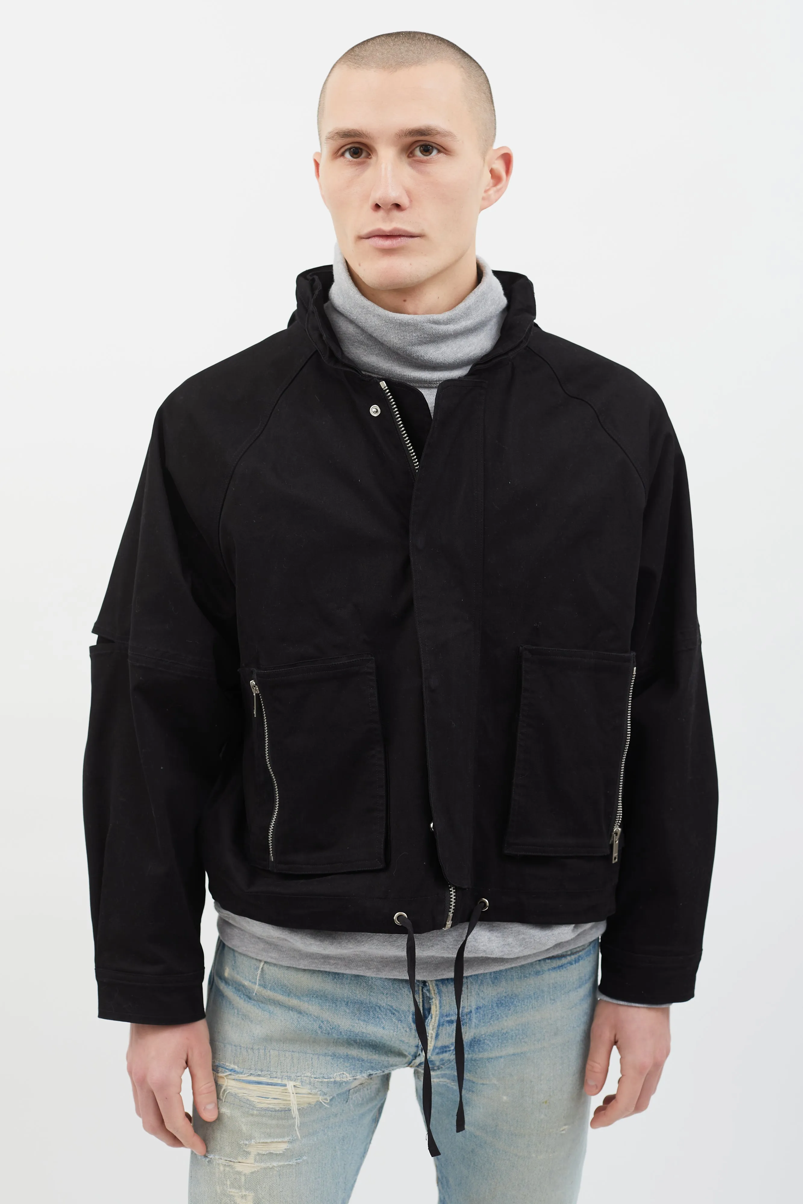Black Hooded Boxy Crop Jacket