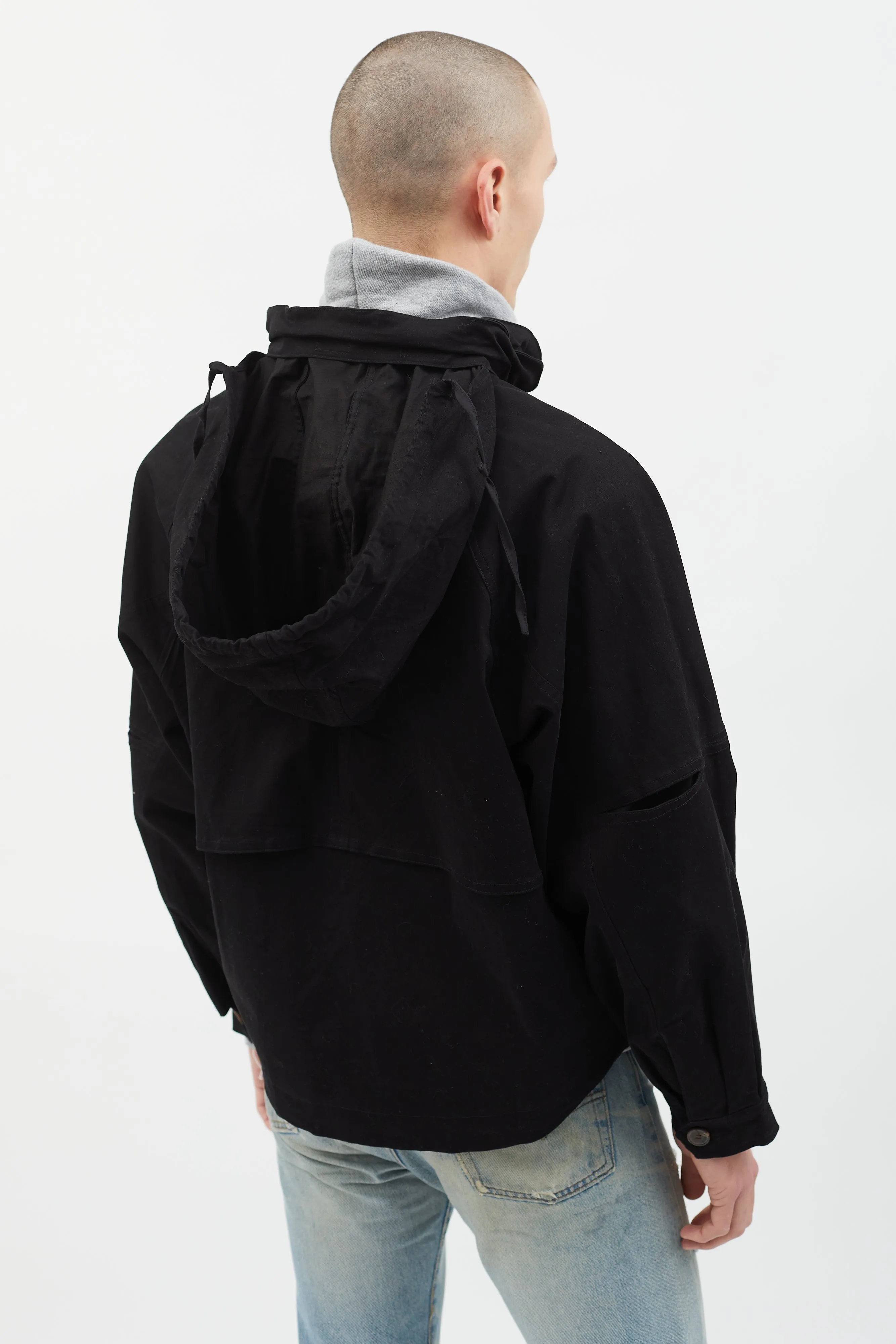 Black Hooded Boxy Crop Jacket