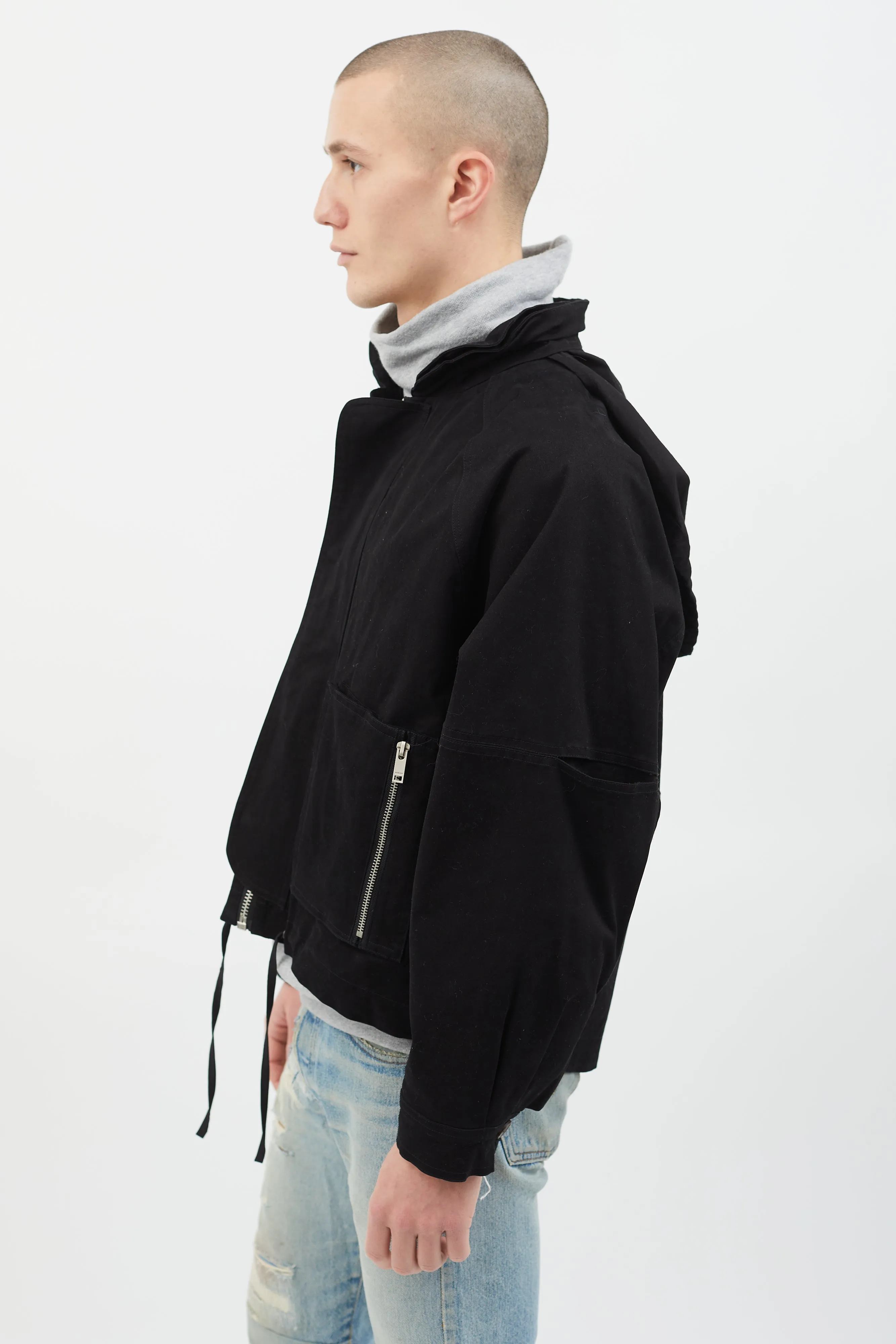 Black Hooded Boxy Crop Jacket