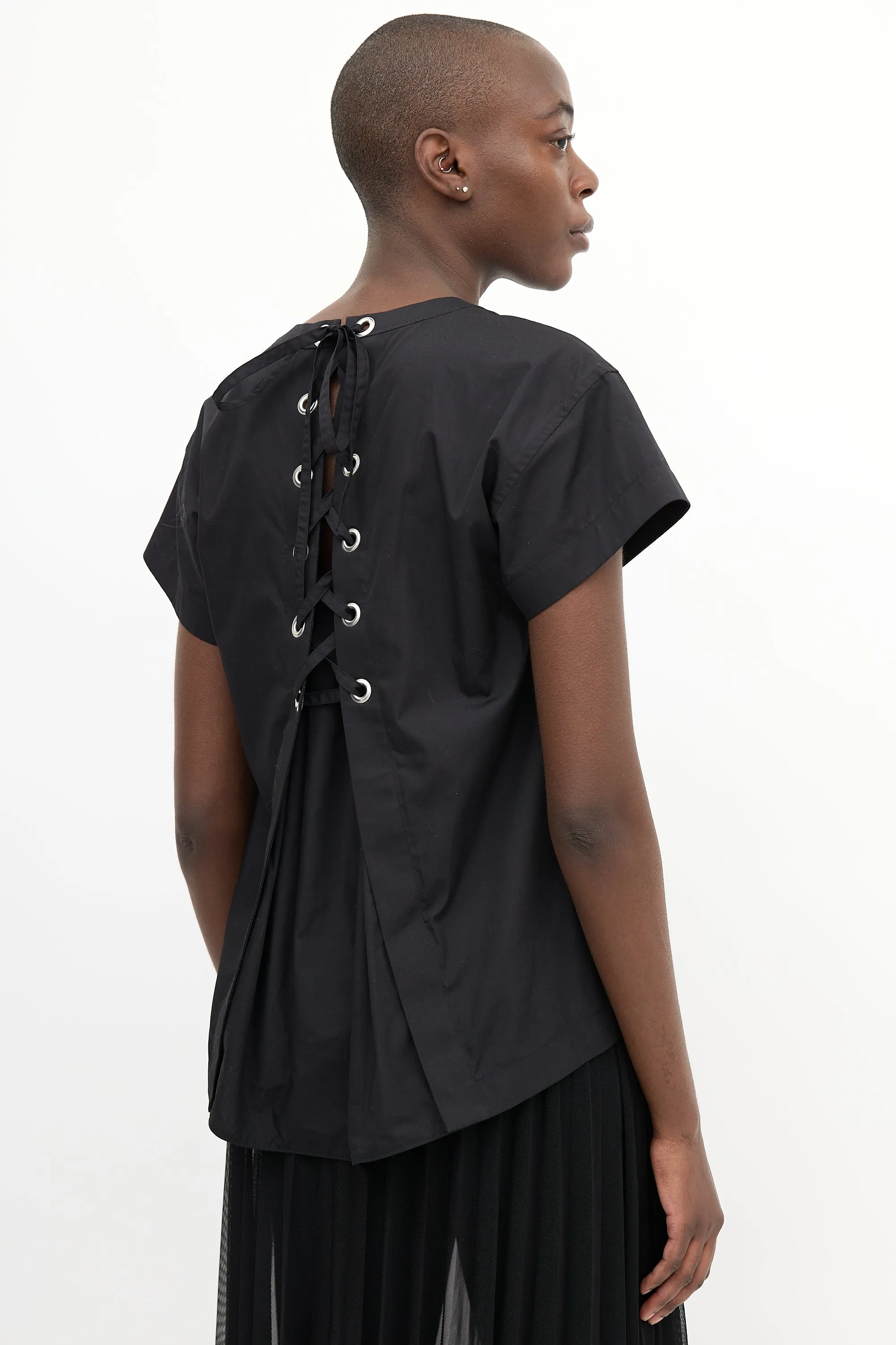 Black Lace Up Back Top
