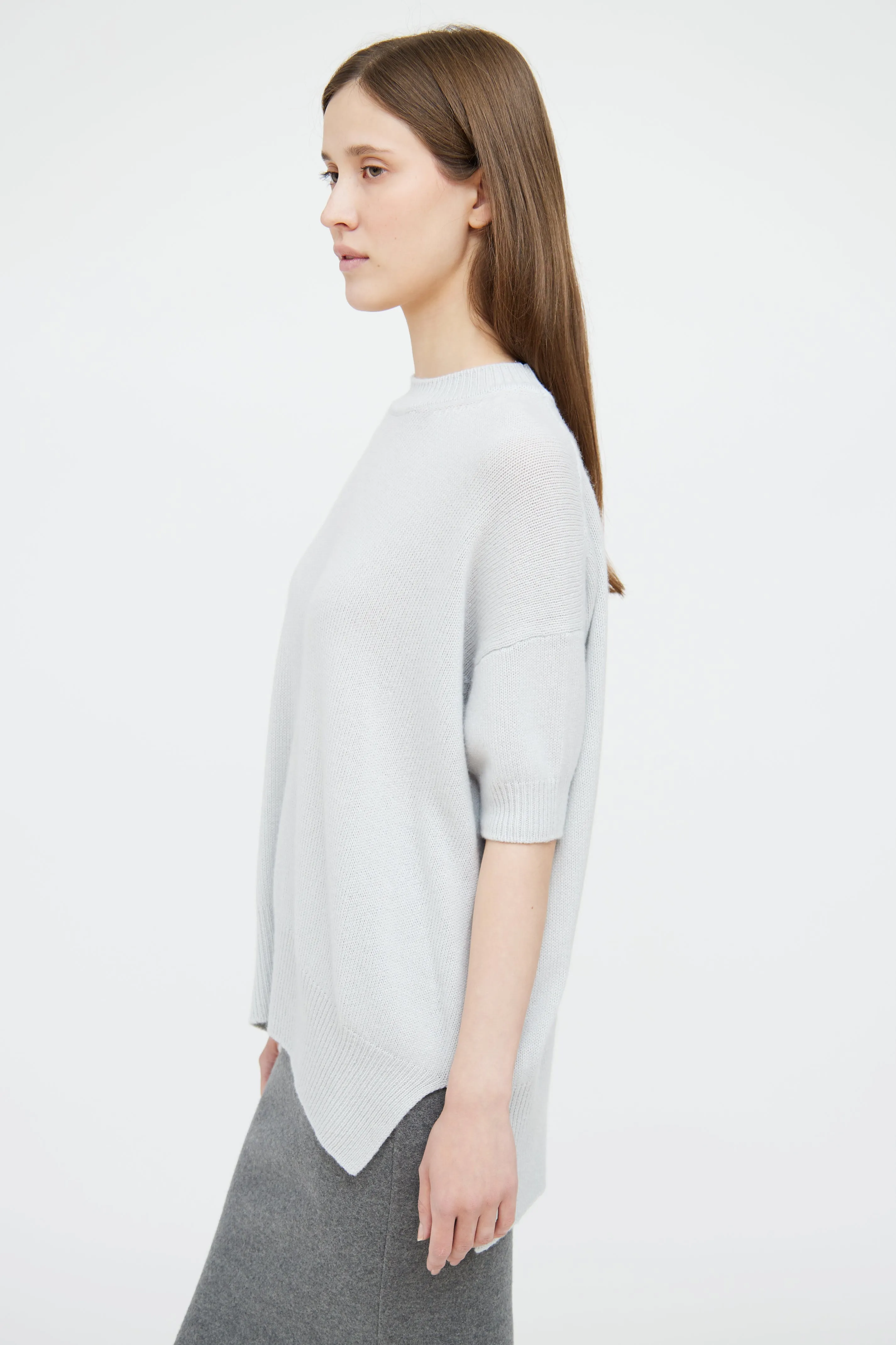 Blue Cashmere Short Sleeve Top