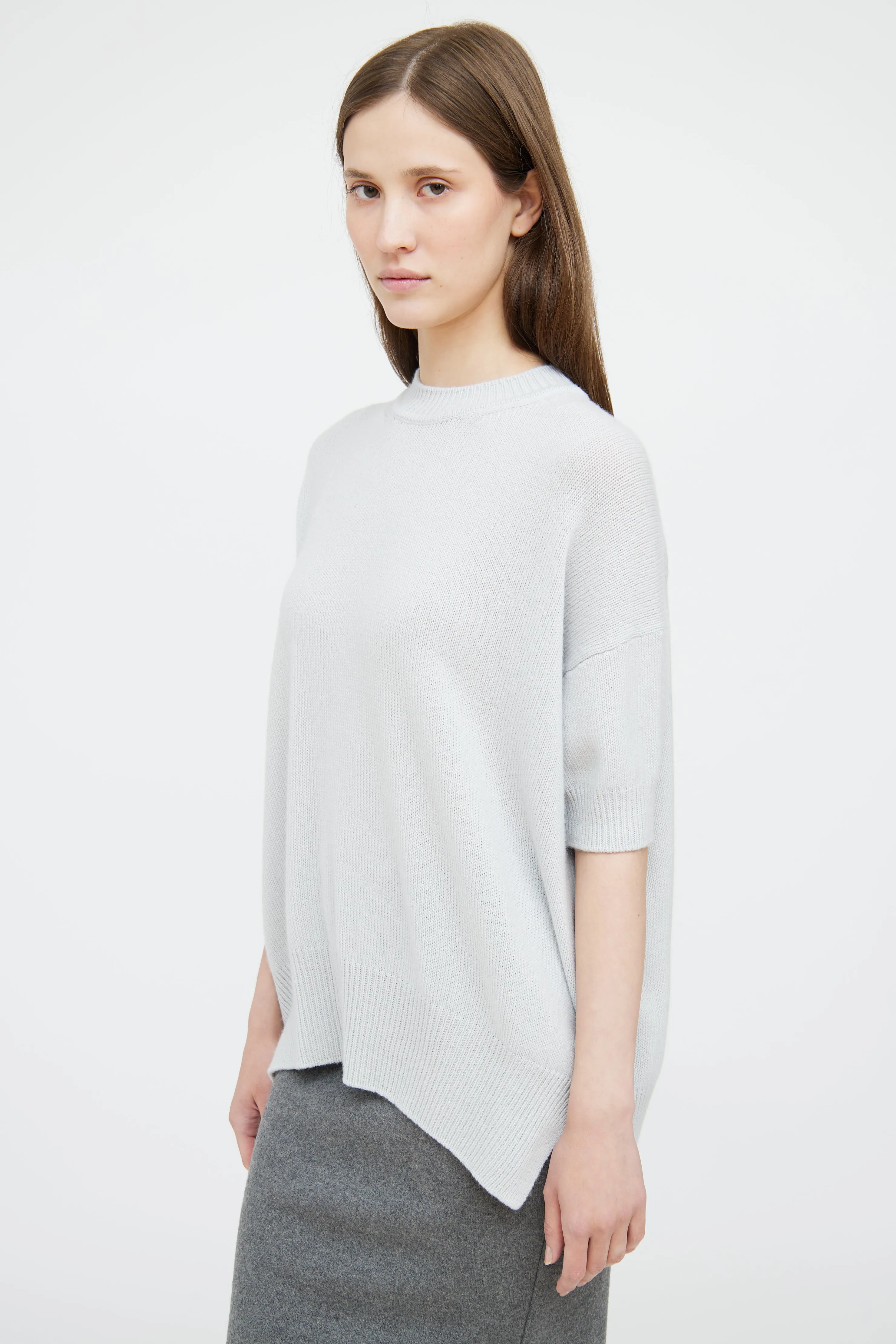 Blue Cashmere Short Sleeve Top
