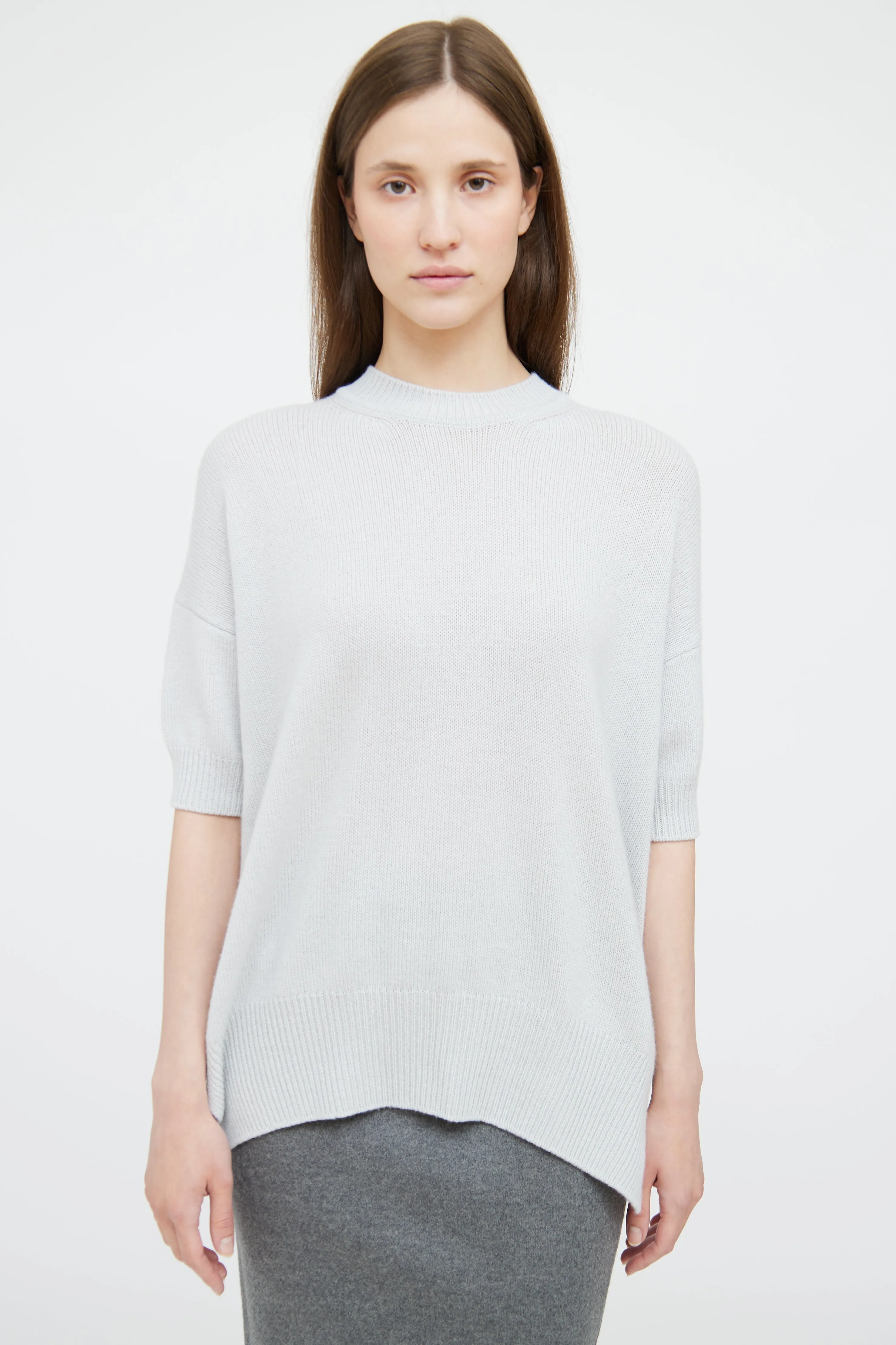 Blue Cashmere Short Sleeve Top