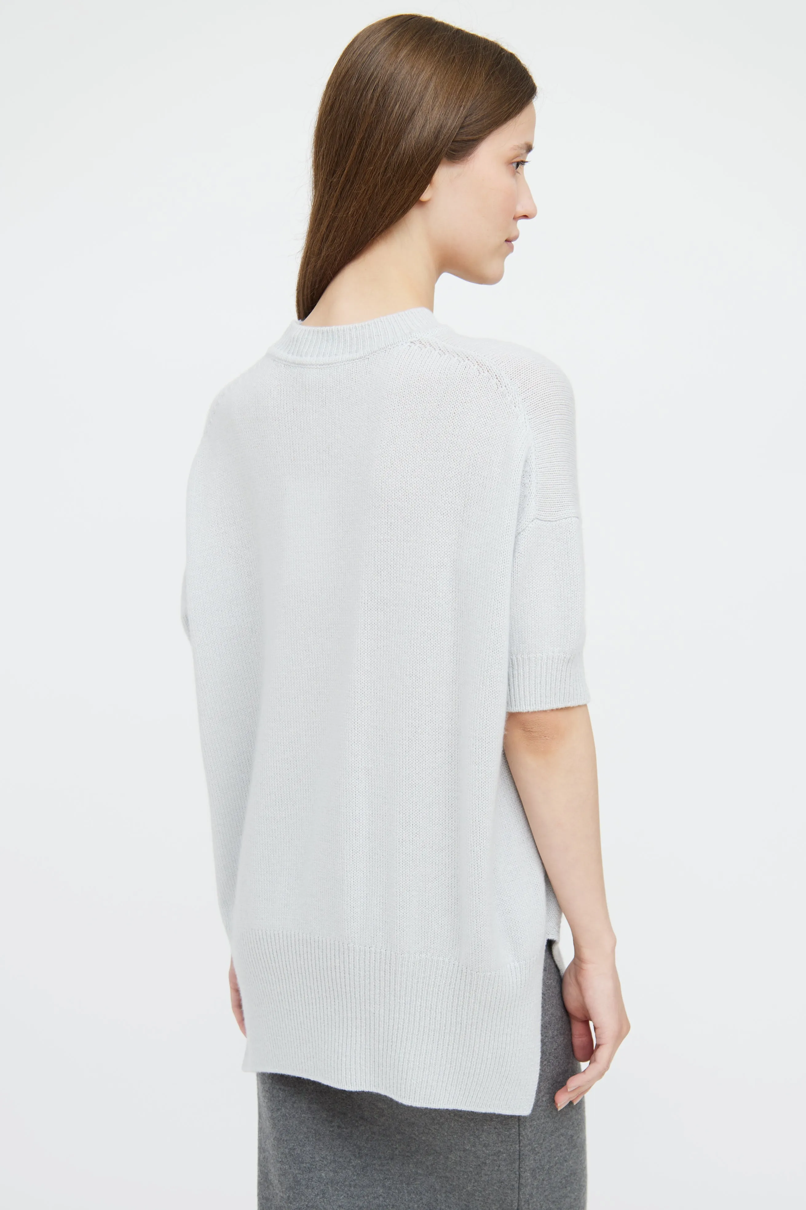 Blue Cashmere Short Sleeve Top