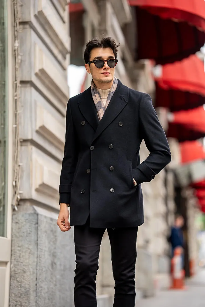 Brabion Sophisticated Men's Black Double-Breasted Coat