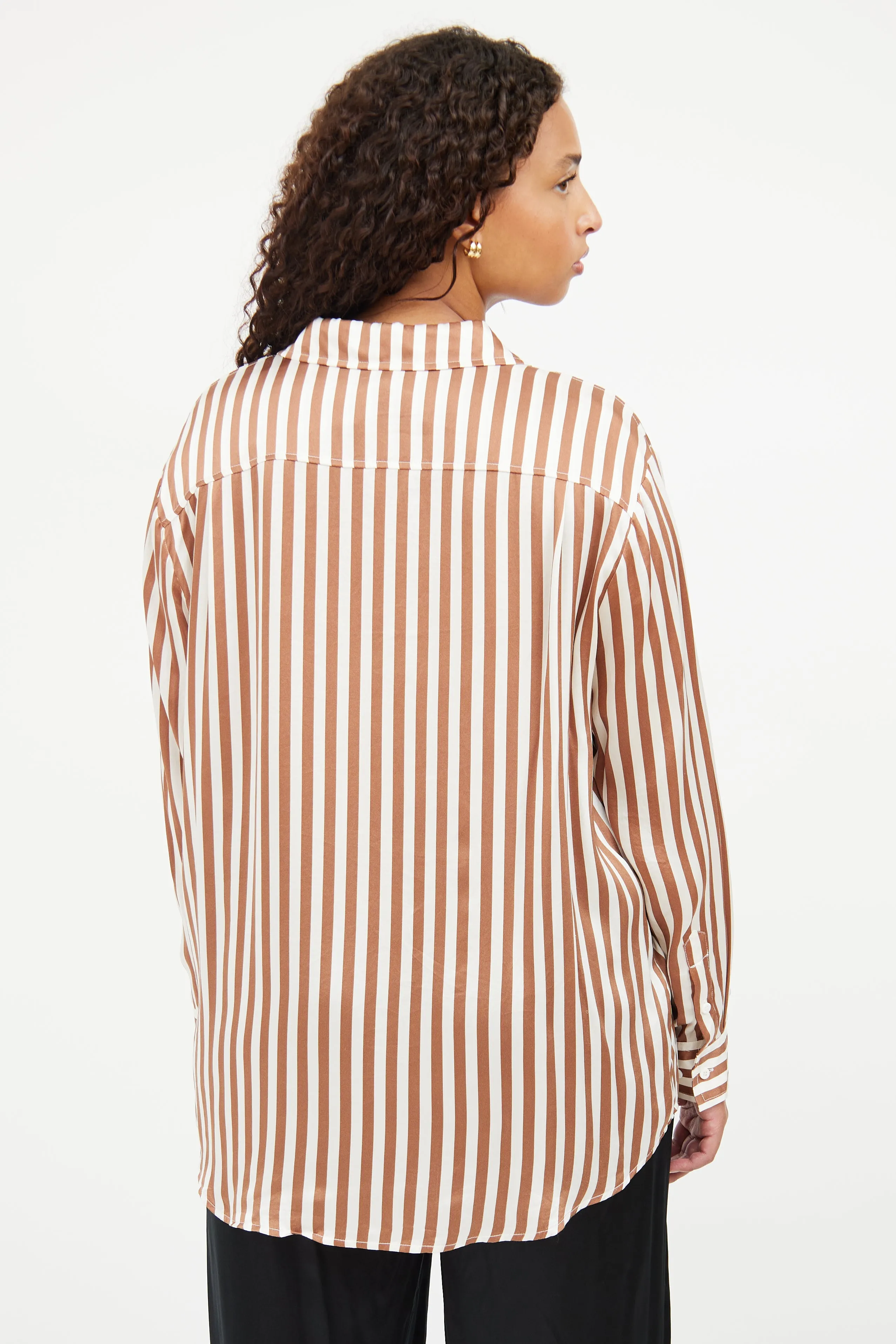 Brown & White Stripe Button Top