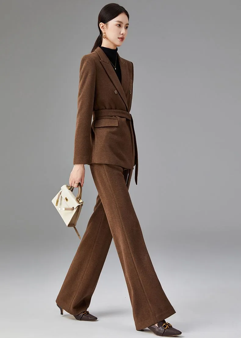 Brown Double Breasted Blazer Pants Suit