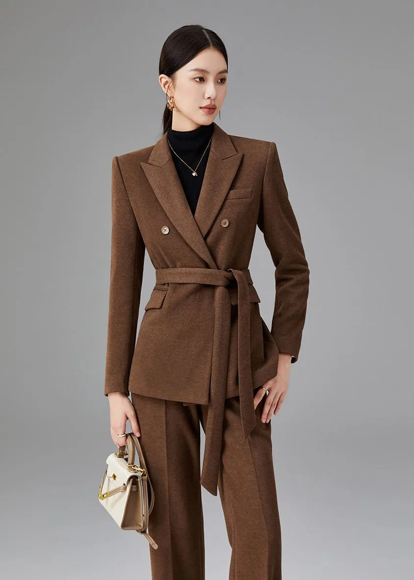 Brown Double Breasted Blazer Pants Suit
