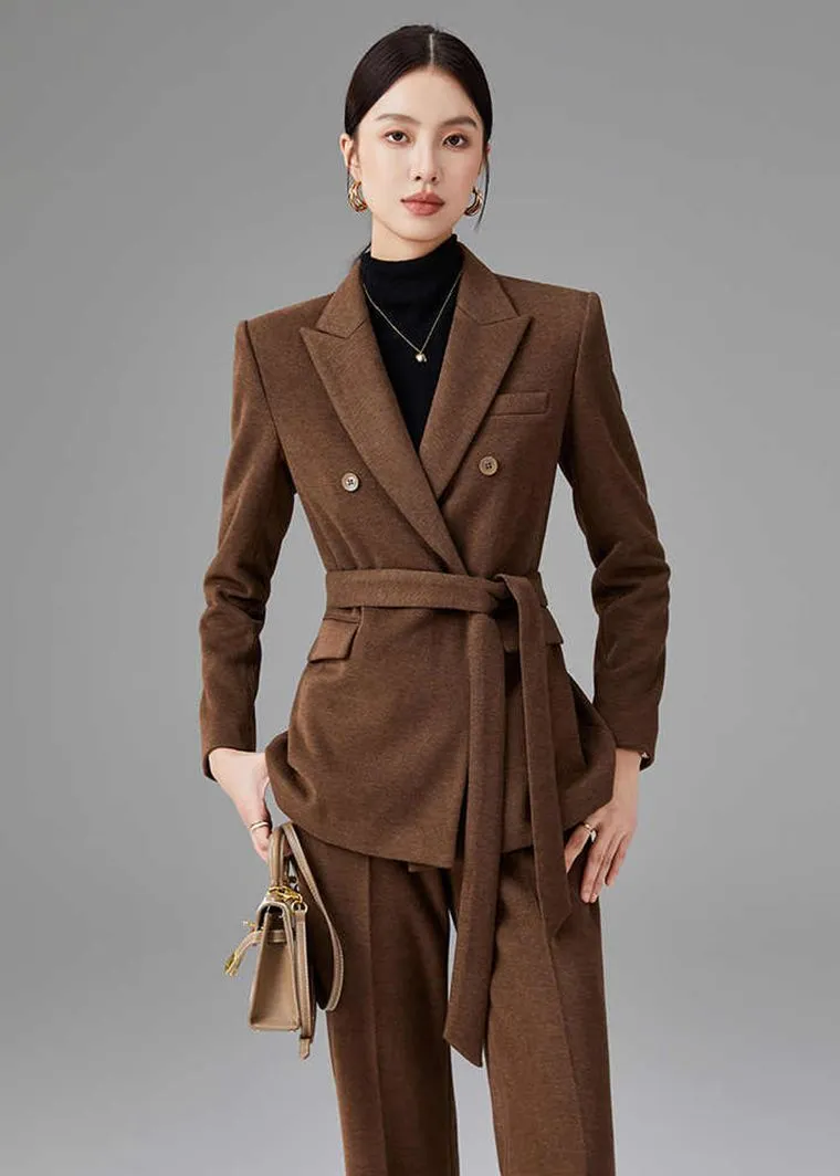Brown Double Breasted Blazer Pants Suit