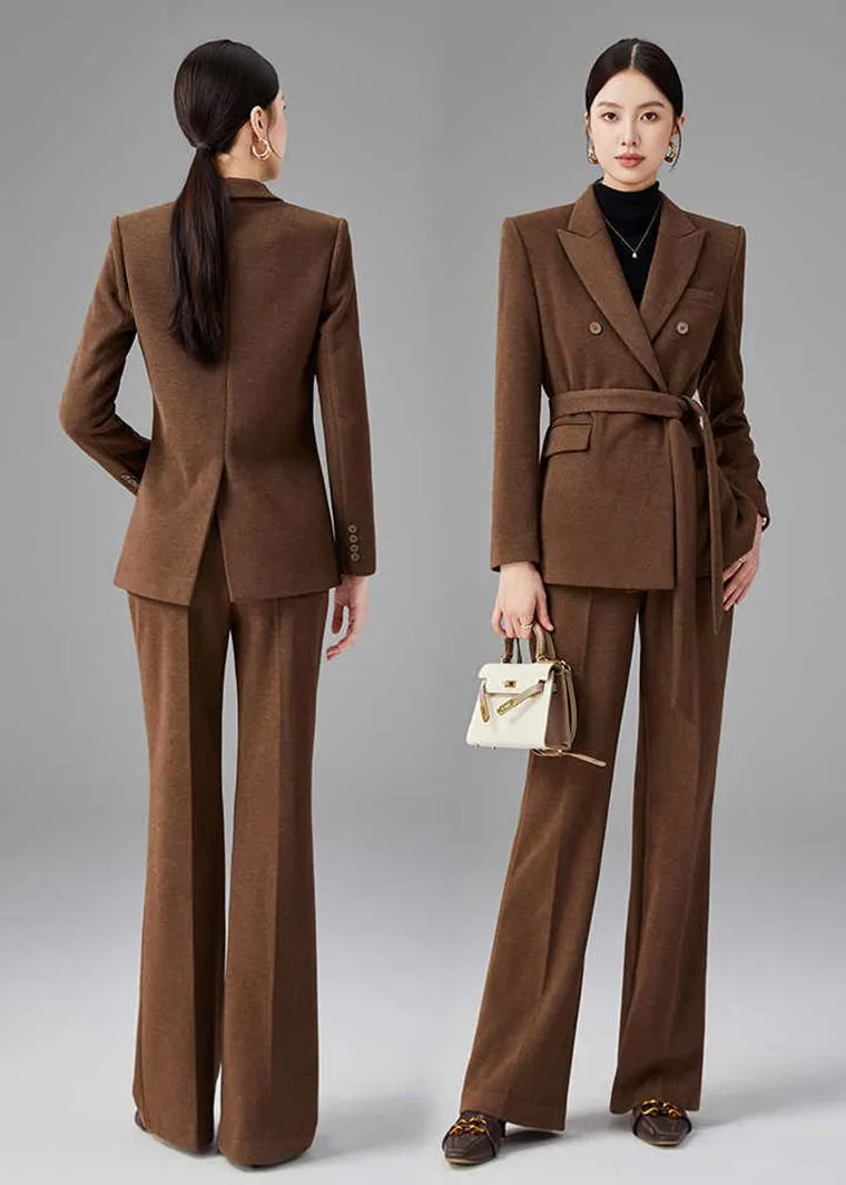 Brown Double Breasted Blazer Pants Suit