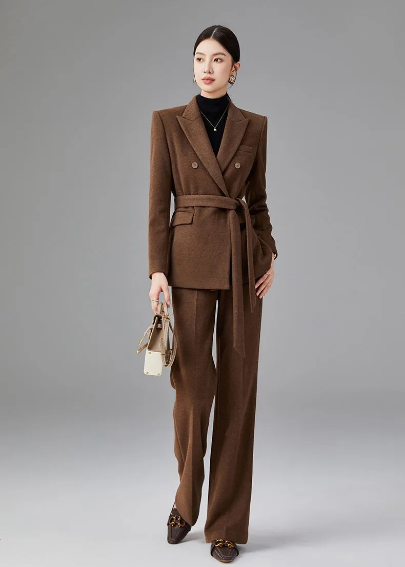 Brown Double Breasted Blazer Pants Suit