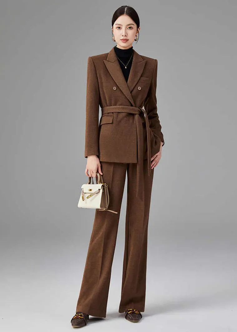 Brown Double Breasted Blazer Pants Suit