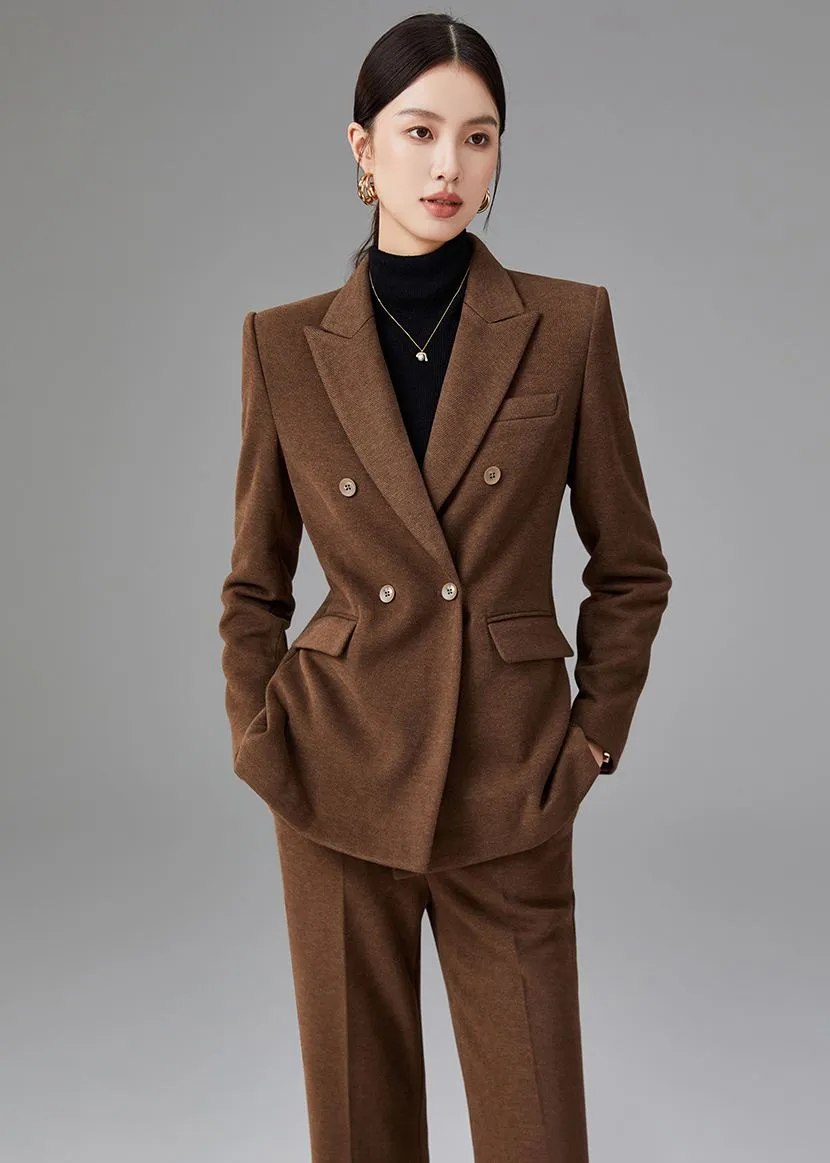 Brown Double Breasted Blazer Pants Suit