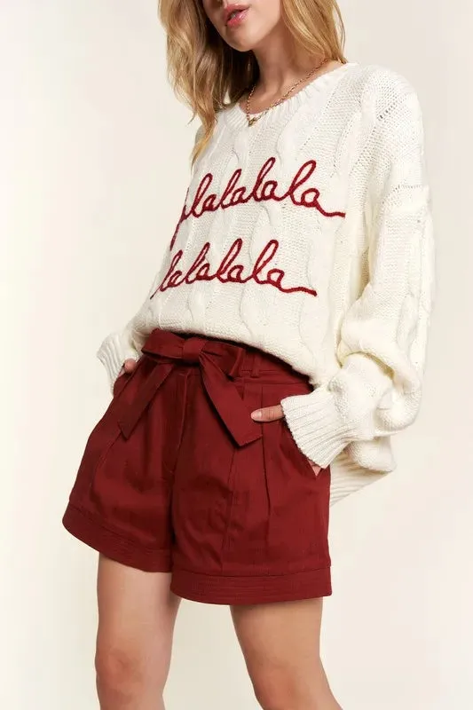 Burgundy Paperbag Waist Shorts with Ribbon Belt