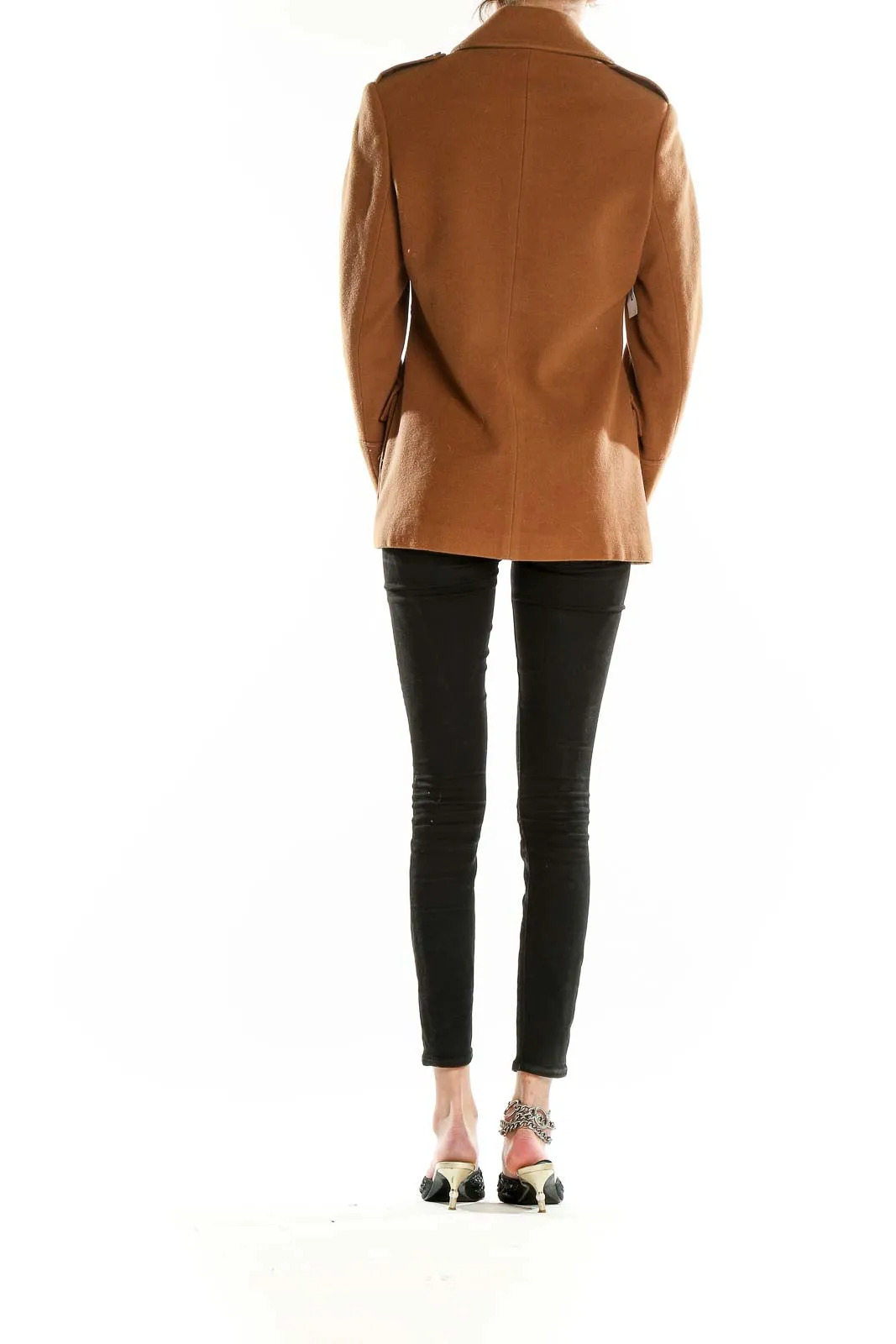 Camel Military-Style Button-Up Coat