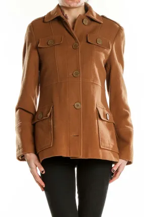 Camel Military-Style Button-Up Coat