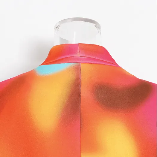 Double-breasted printed suit   elastic pants