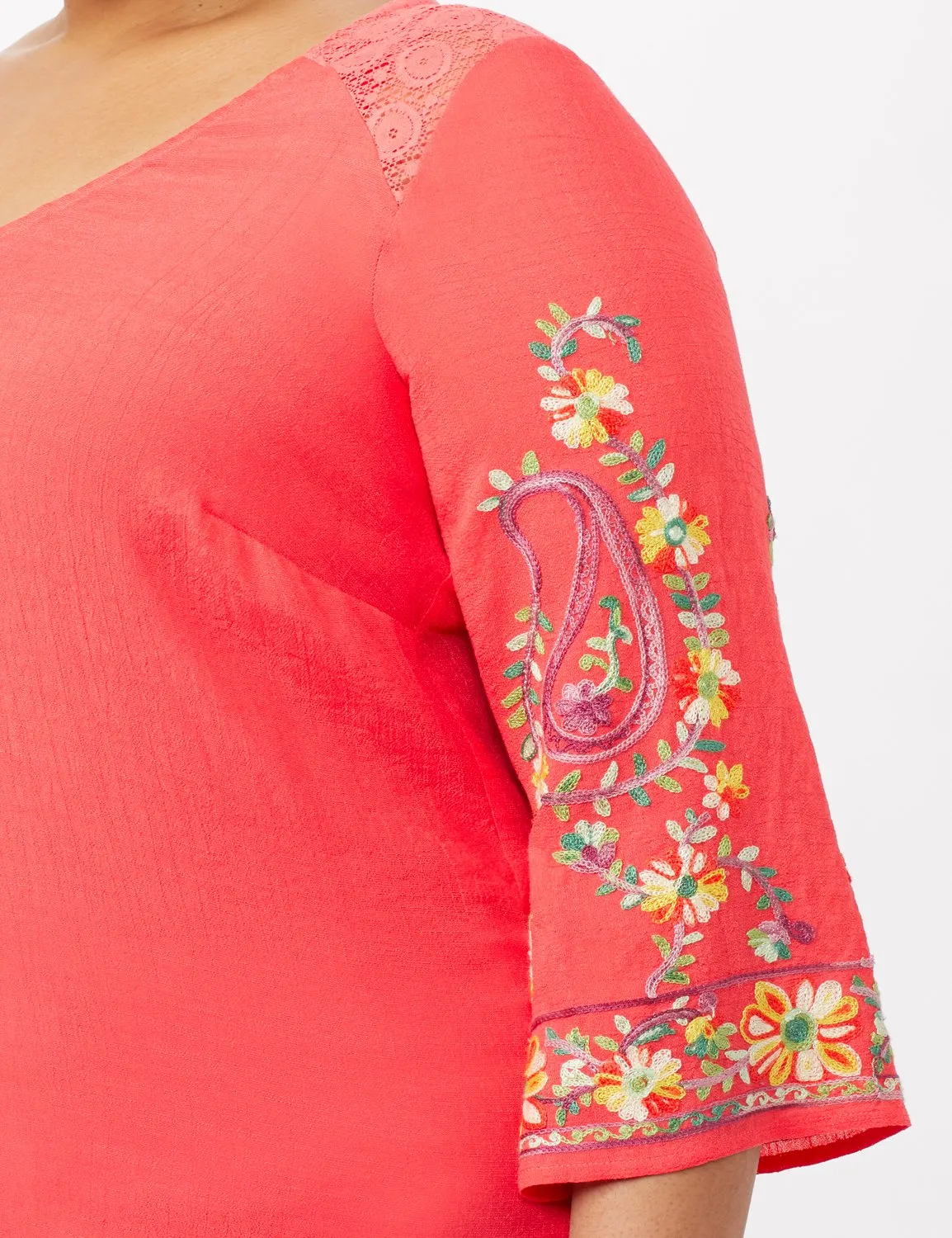Embroidered Sleeve Texture Blouse