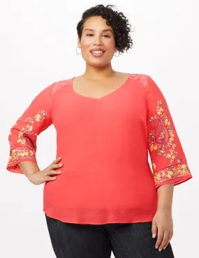 Embroidered Sleeve Texture Blouse