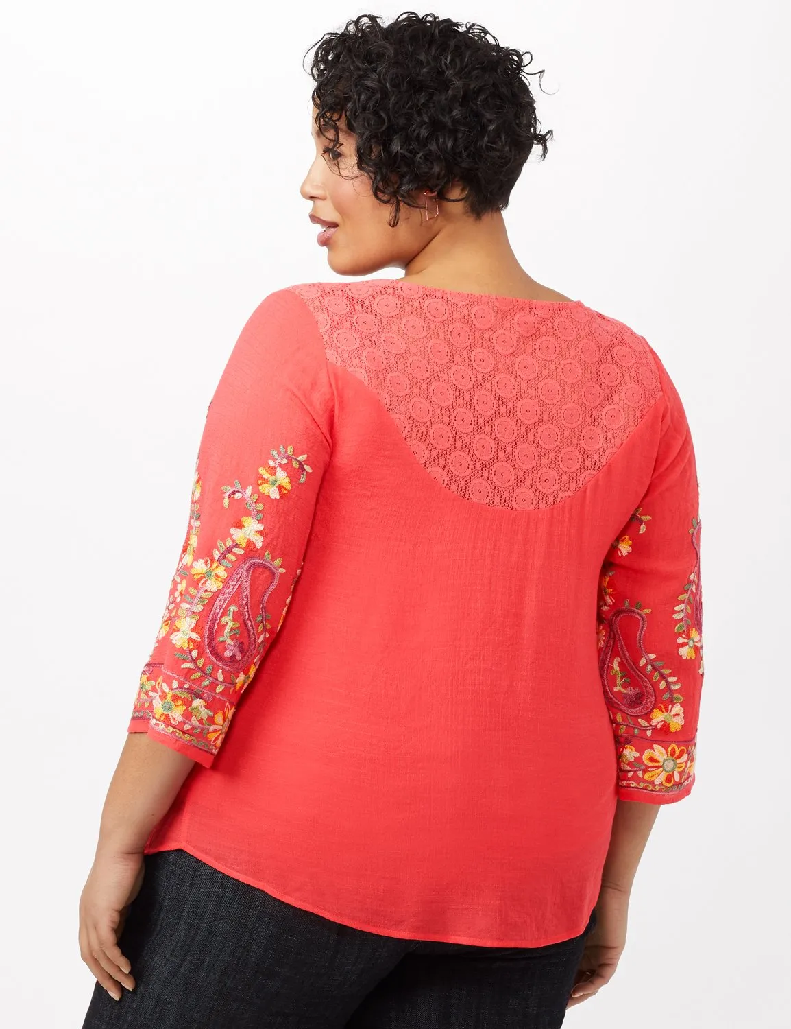 Embroidered Sleeve Texture Blouse