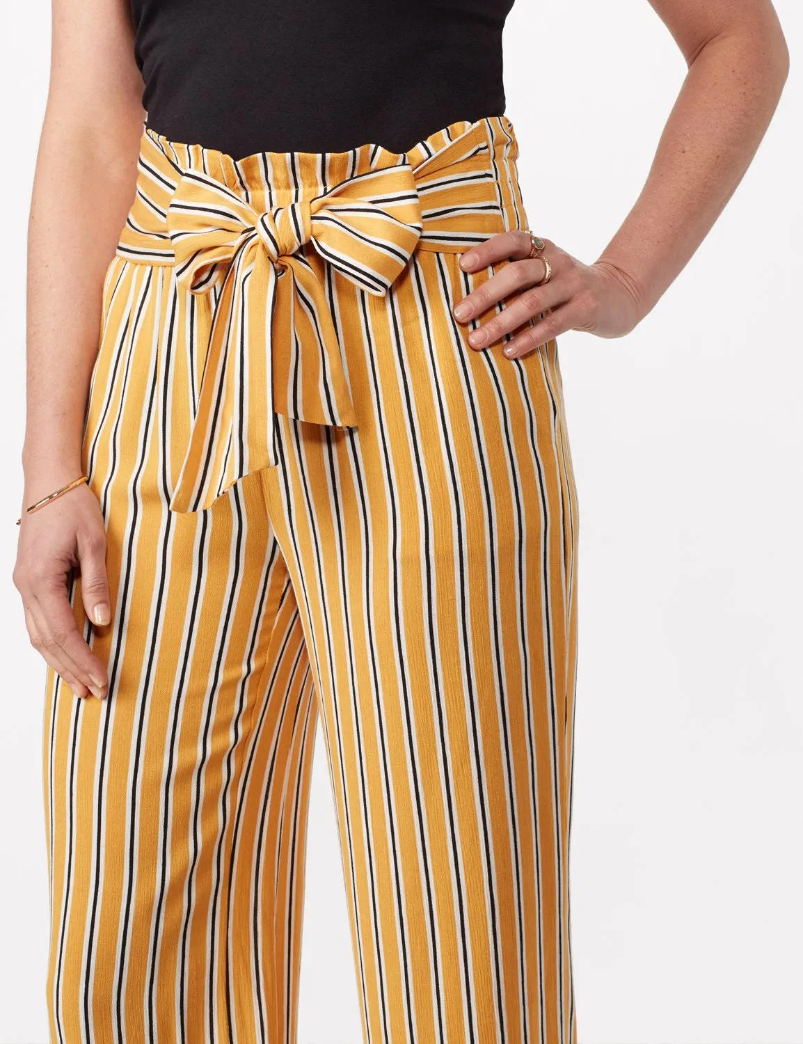 Gold Striped Pants with Tie Waist