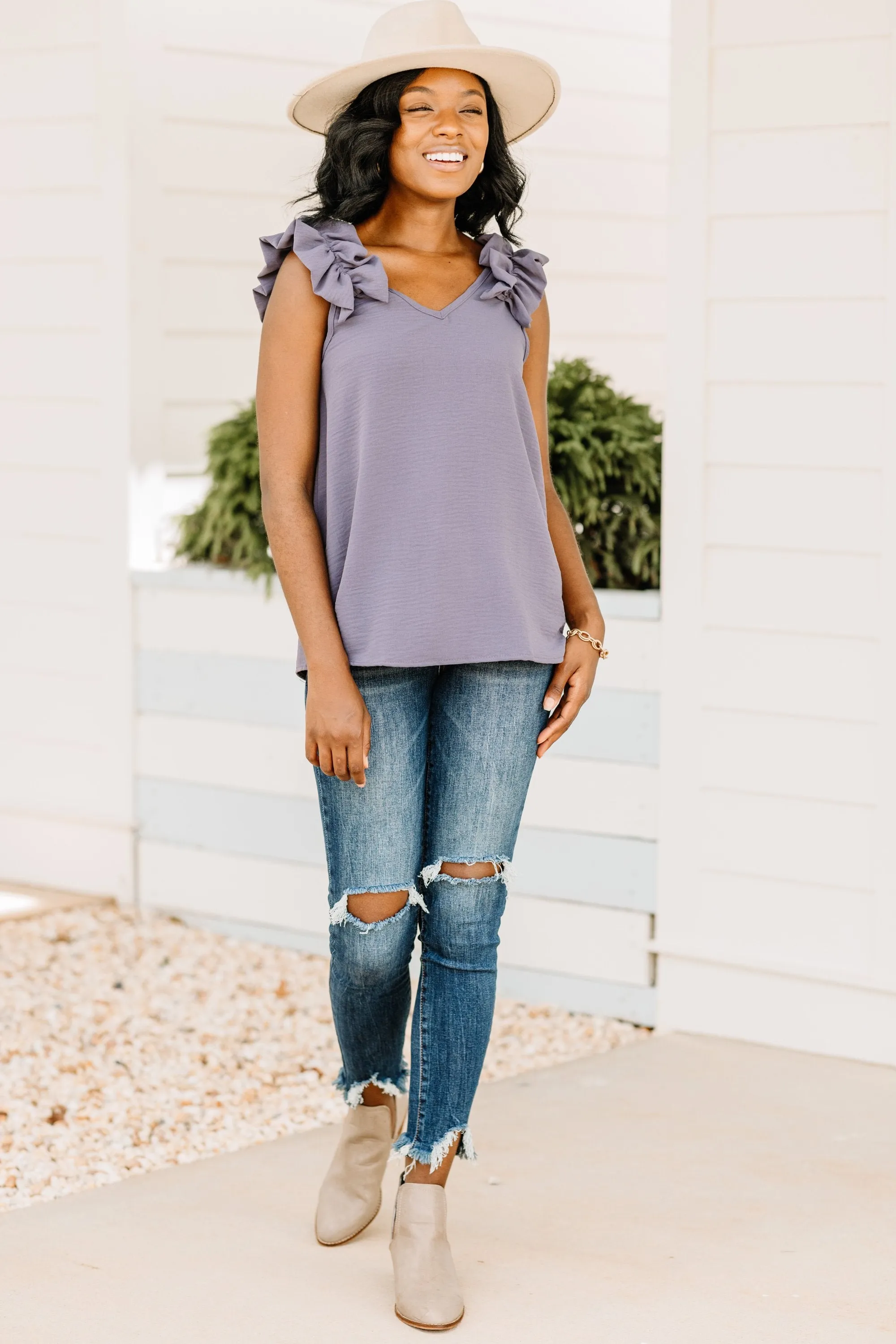 Happy Days Gray Ruffled Tank
