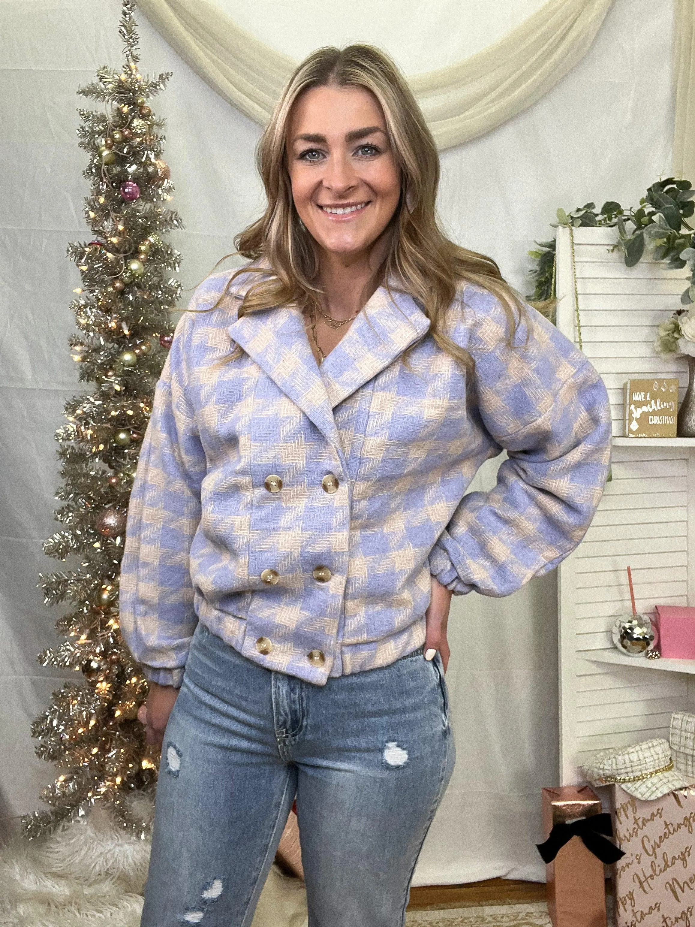 Lavender Houndstooth Double Breasted Jacket