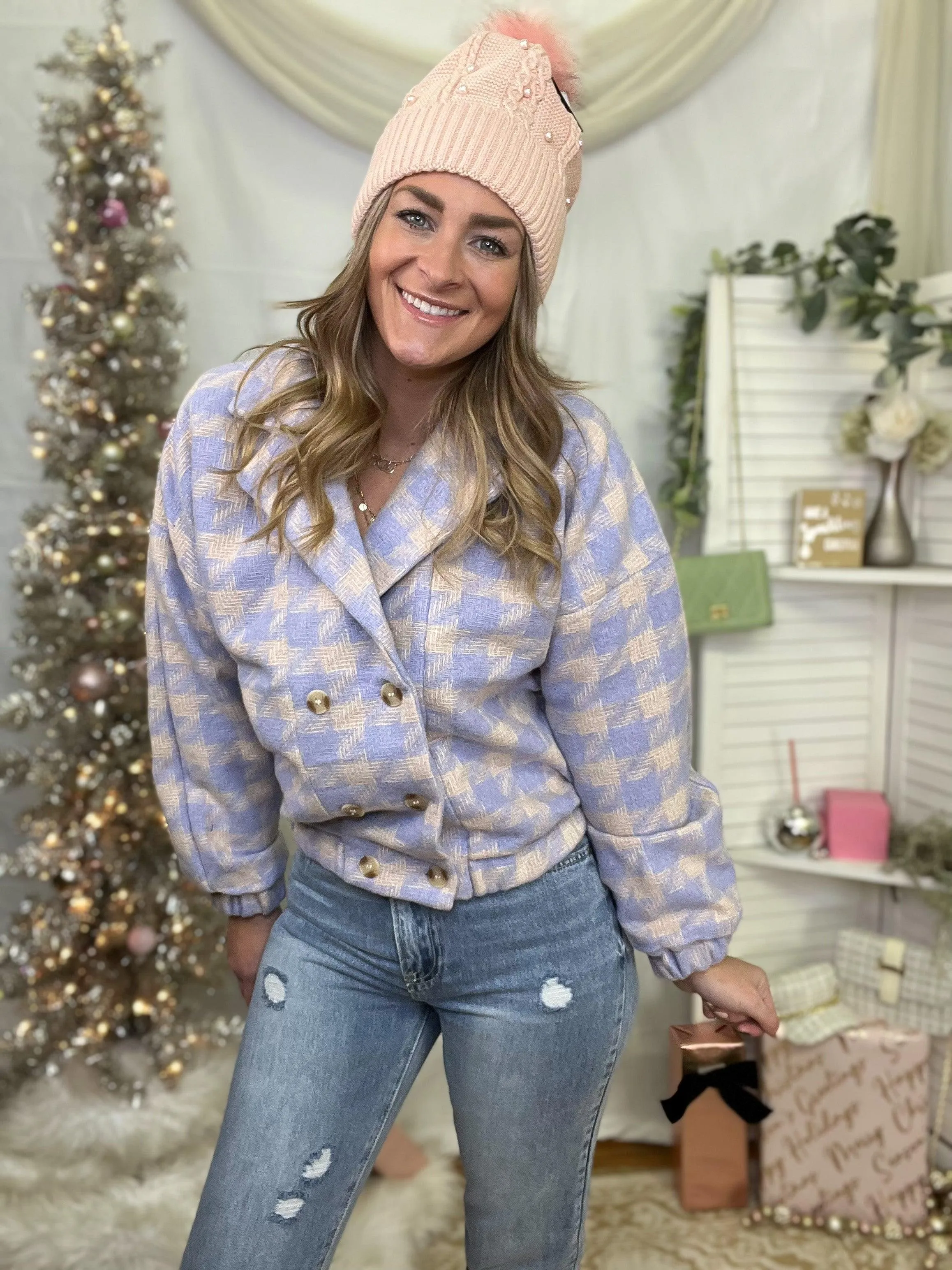 Lavender Houndstooth Double Breasted Jacket